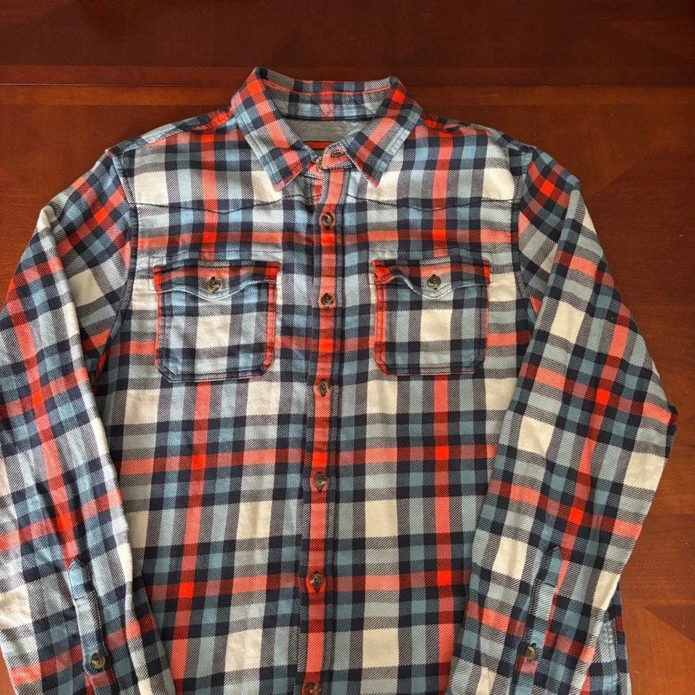 The North Face | Mens Large Plaid Flannel Button Down Shirt | Orange Blue